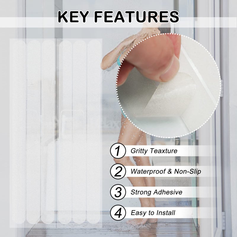 SX ملصقات غير قابلة للانزلاق لحمام S&X، مسارات مقاومة للانزلاق ذات نسيج خشن - 3/4 × 11 بوصة - 12 في العبوة - Image 3